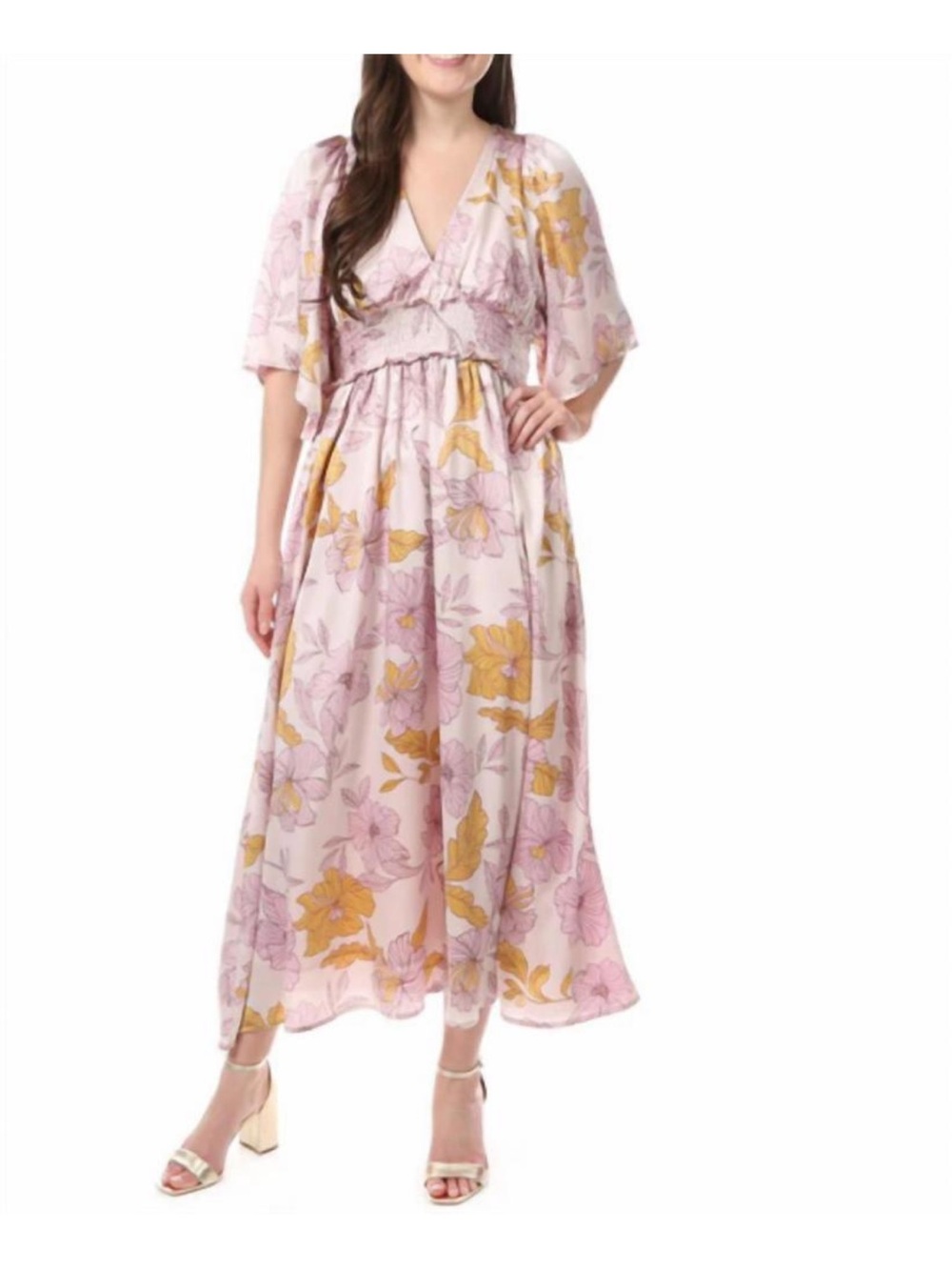 En Saison Blush Pink Floral Maxi Dress with Mustard Accents